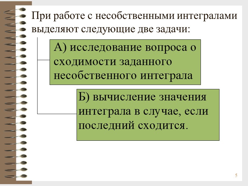 5 При работе с несобственными интегралами выделяют следующие две задачи: